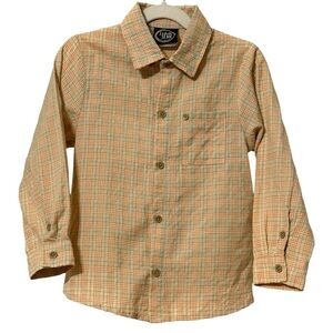 Emma Jean Boys Plaid Button-Down Shirt Orange Gray Size 5 Cotton Blend